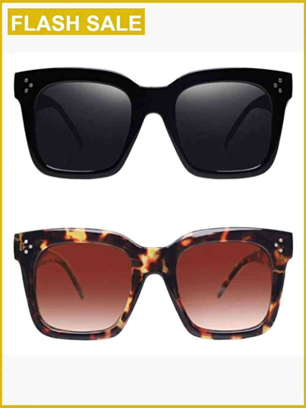 Oversized Square Sunglasses UV400 Flat Lens Retro Wrap Around